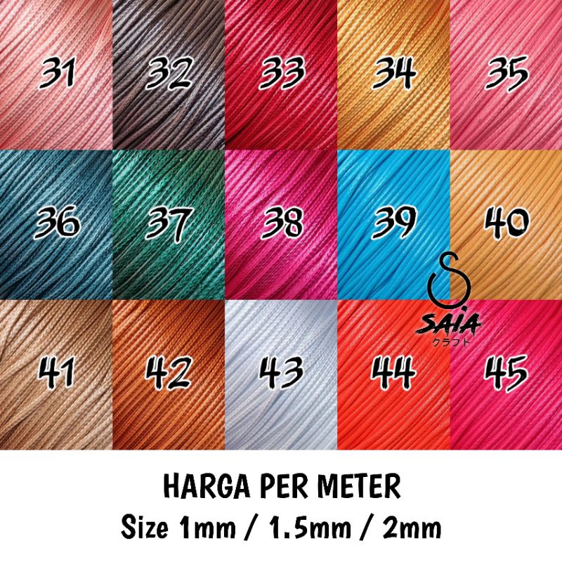 Tali korea 1mm 1,5 mm 2mm buat kerajinan gelang kalung wax cord waterproof 1,5mm #31-45 | SAIA CRAFT