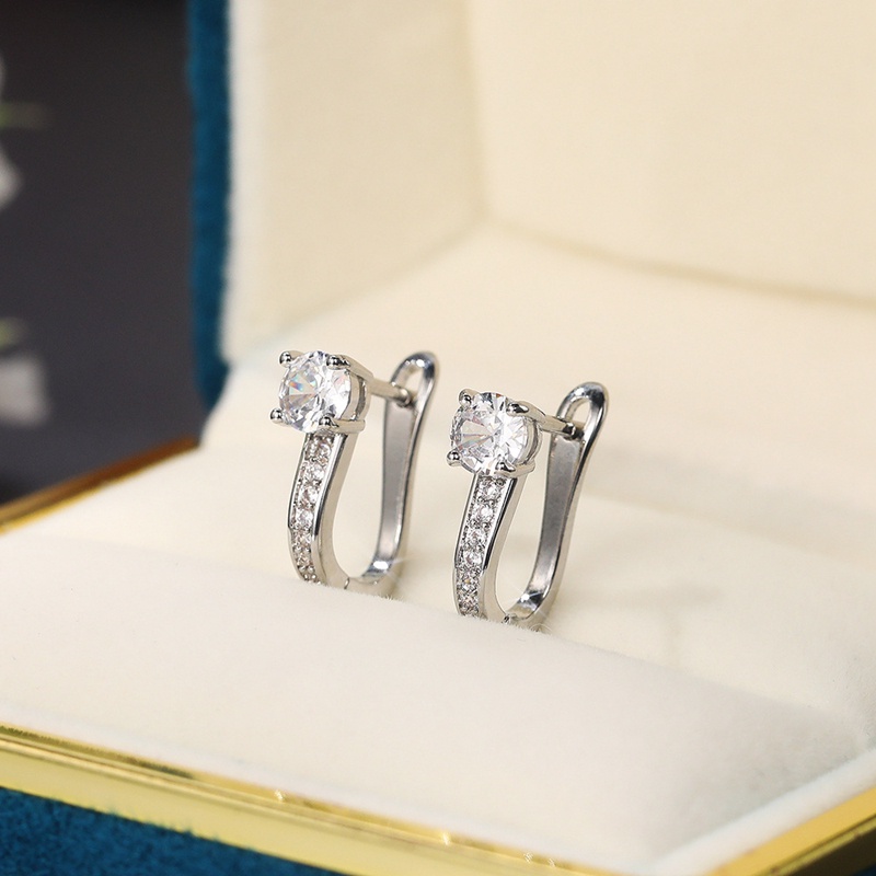 Anting Bulat Lapis Silver Dengan Kristal Kubik Zirconia Untuk Wanita