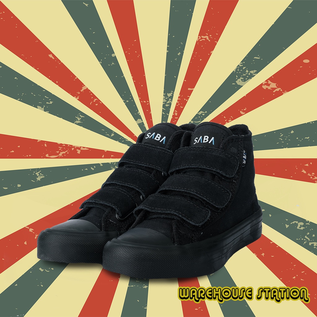 SABA Velcro High All Black KIDS - Sepatu Sneakers Anak