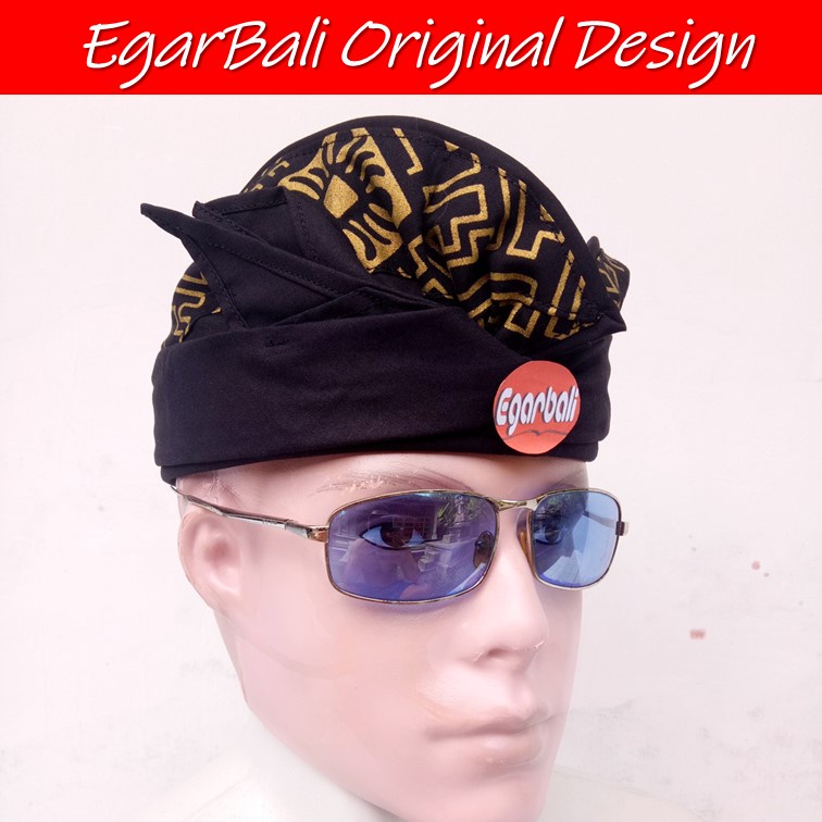 EgarBali udeng hitam tepi swastika emas