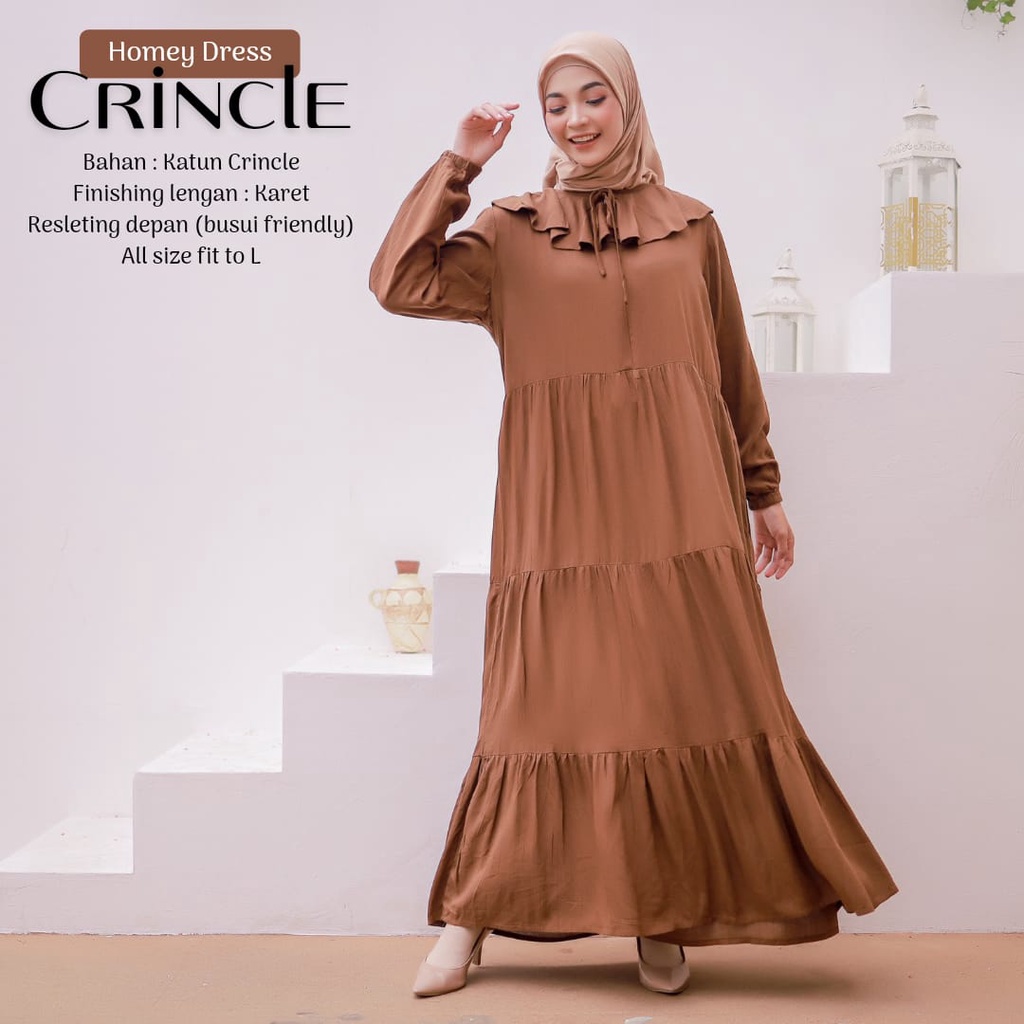 New!! Gamis Dewasa Jumbo/Homey Dress Crincle-Bahan Katun Crincle Premium Motif Polos-Busana Muslimah Dewasa