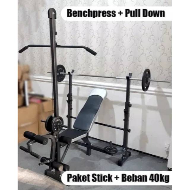 BENCH PRESS + PULL UP DOWN PAKET STICK+BEBAN 40KG
