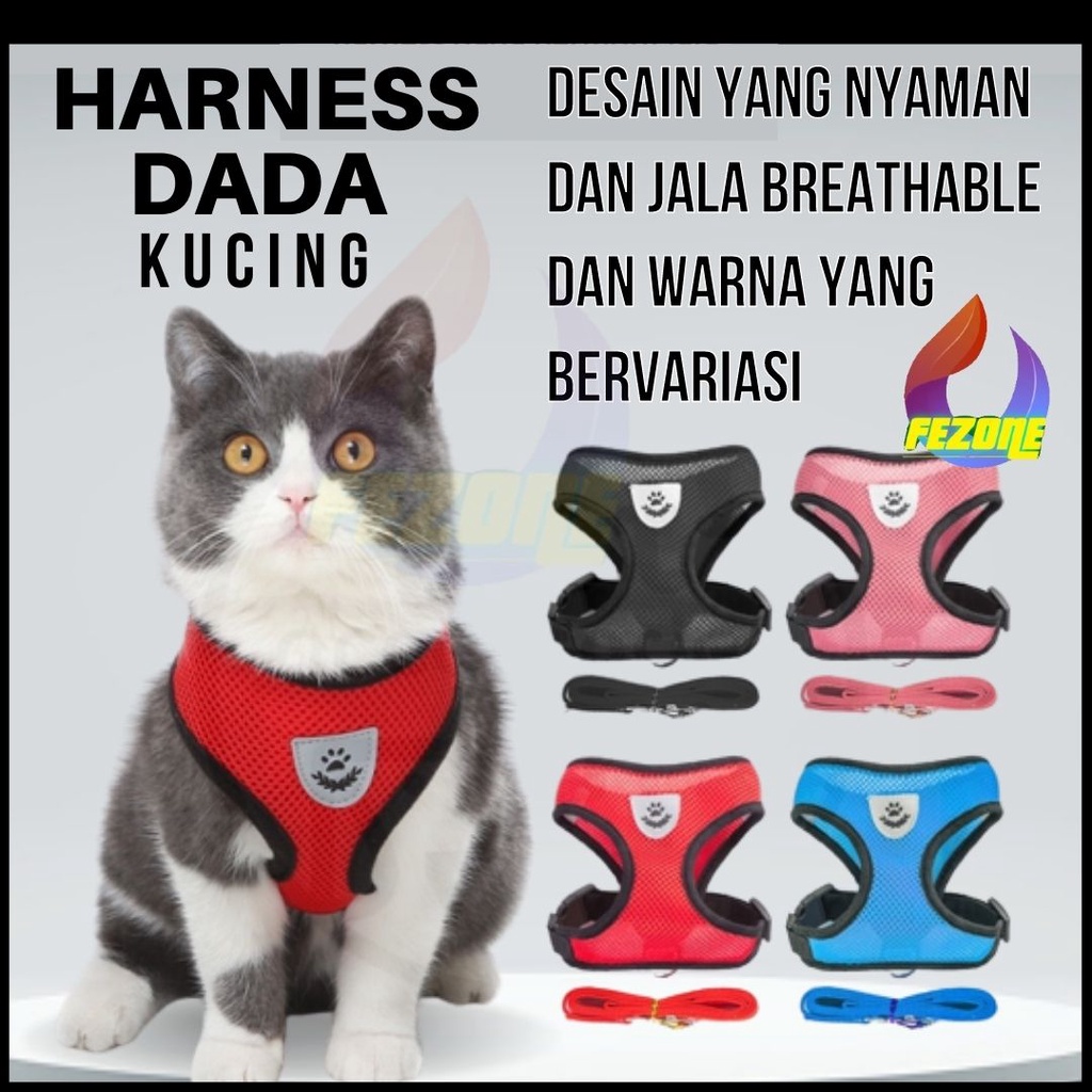 Rompi Kucing Tali Tuntun 120cm Rompi Harness Kucing Anjing Original Bahan Tebal dan Nyaman Fezone