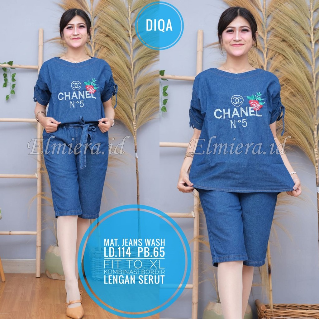 Setelan wanita Bahan jeans Kualitas HQ LD 100 Terbaru / SETELAN JEANS BORDIR