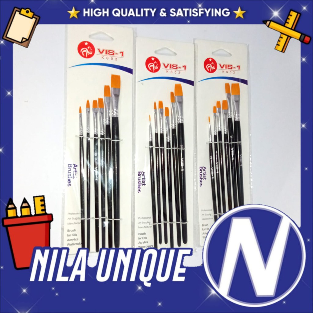 

KUAS LUKIS SET VIS-1 ISI 6 PAKET KUAS LENGKAP (Seri KS-02 : Pegangan Warna Hitam Lebih Solid & Kuat)