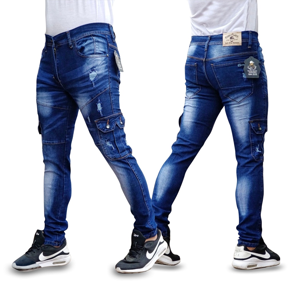 Celana Crago JEANS Pria Sobek Jins Kargo Cowok Premium Original Kreator Apparel Denim