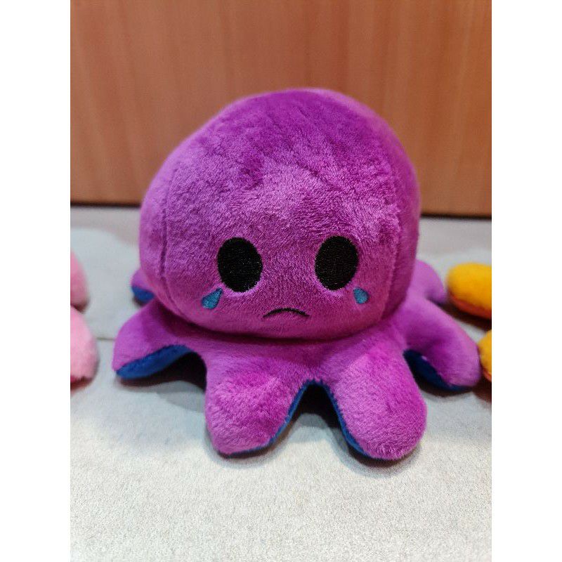 Boneka cumi octopus ekspresi emoticon reversible 2 muka bisa bolak balik cotton ball