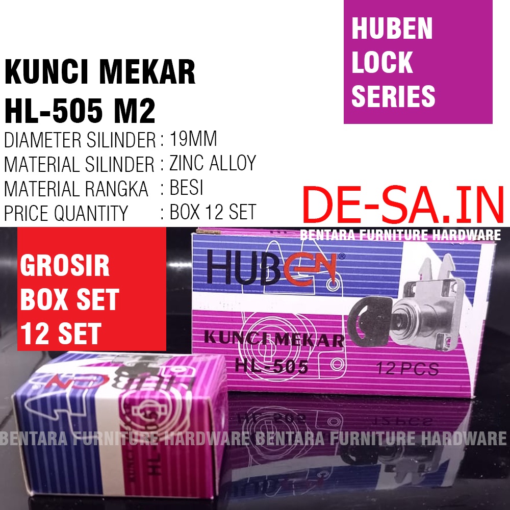 (GROSIR) Huben HL-505 M2 Lock Kunci Huben Kunci Mekar Ekonomis Pintu Lemari Geser Sliding Door (BOX SET = 12 PCS)