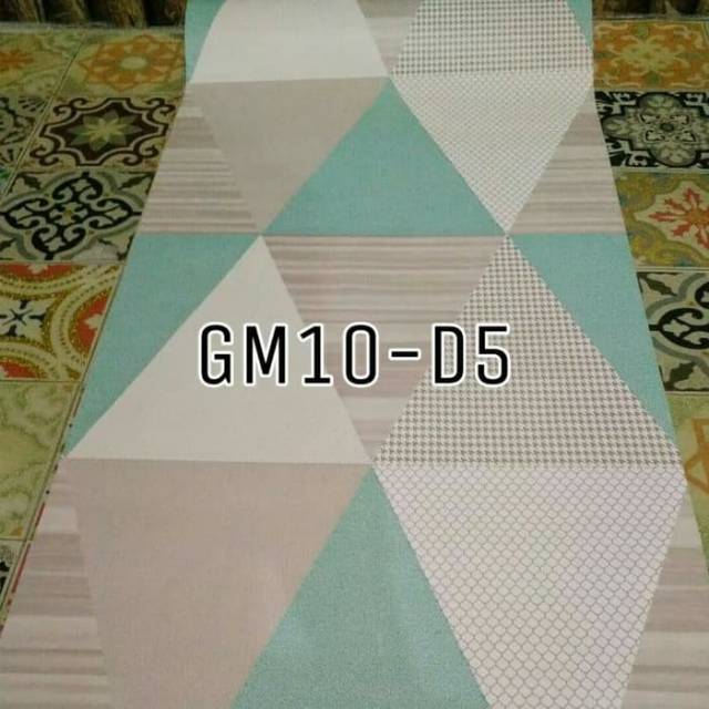 Wallpaper stiker dinding motif segitiga hijau toska