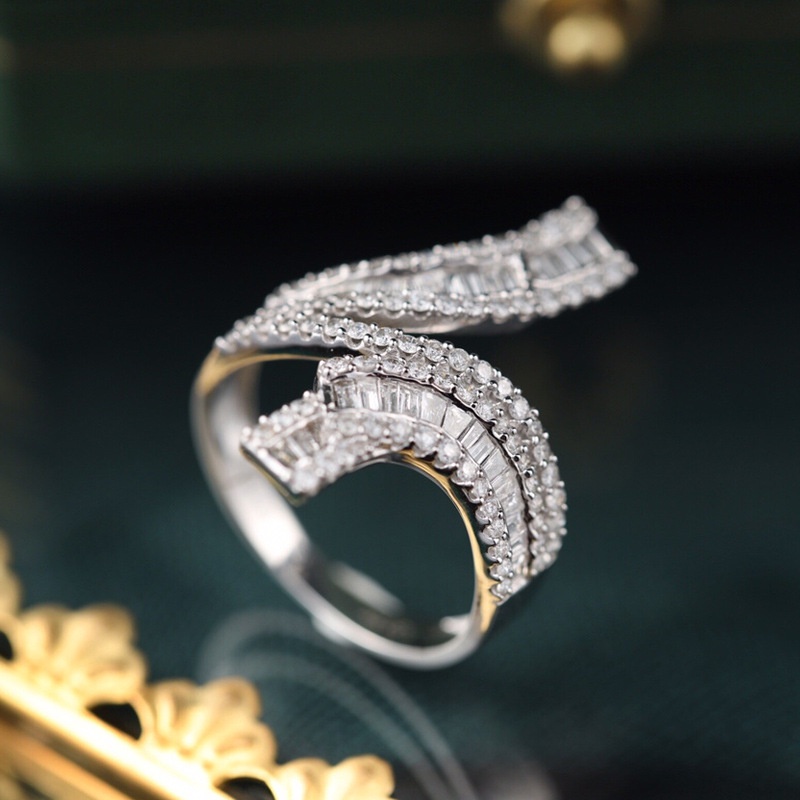 Fashion Elegant Graceful Platinum Ladder Square Full Rhinestone Ring