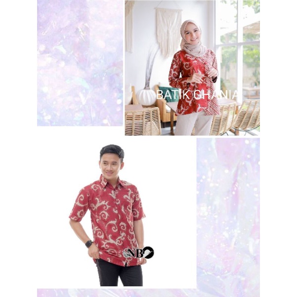 COUPLE BATIK ATASAN BATIK KANTOR MODERN BLOUSE LENGAN PANJANG MOTIF KANGKUNG MERAH