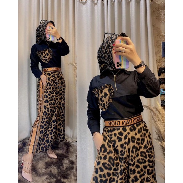 Setcel Leopard *D*o* Import/Setcel Import wanita/setelan kemeja wanita Premium