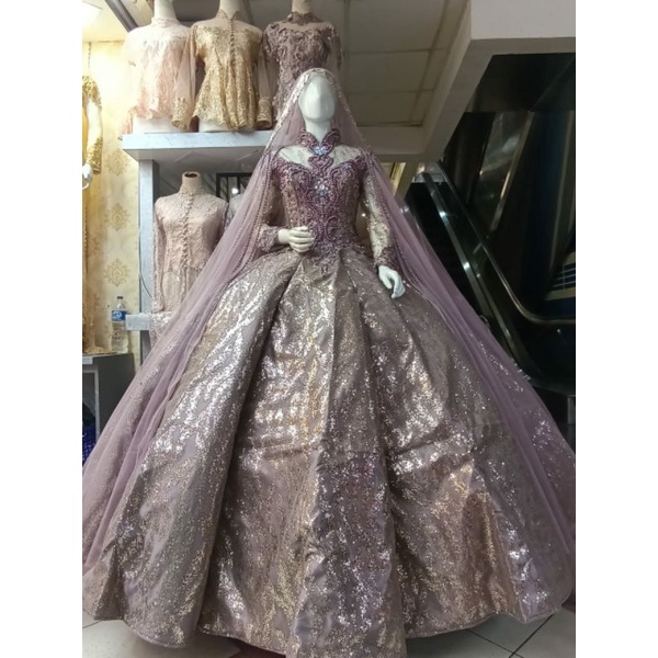 GAUN PENGANTIN BLIMBING FULL MUTIARA PAYET
