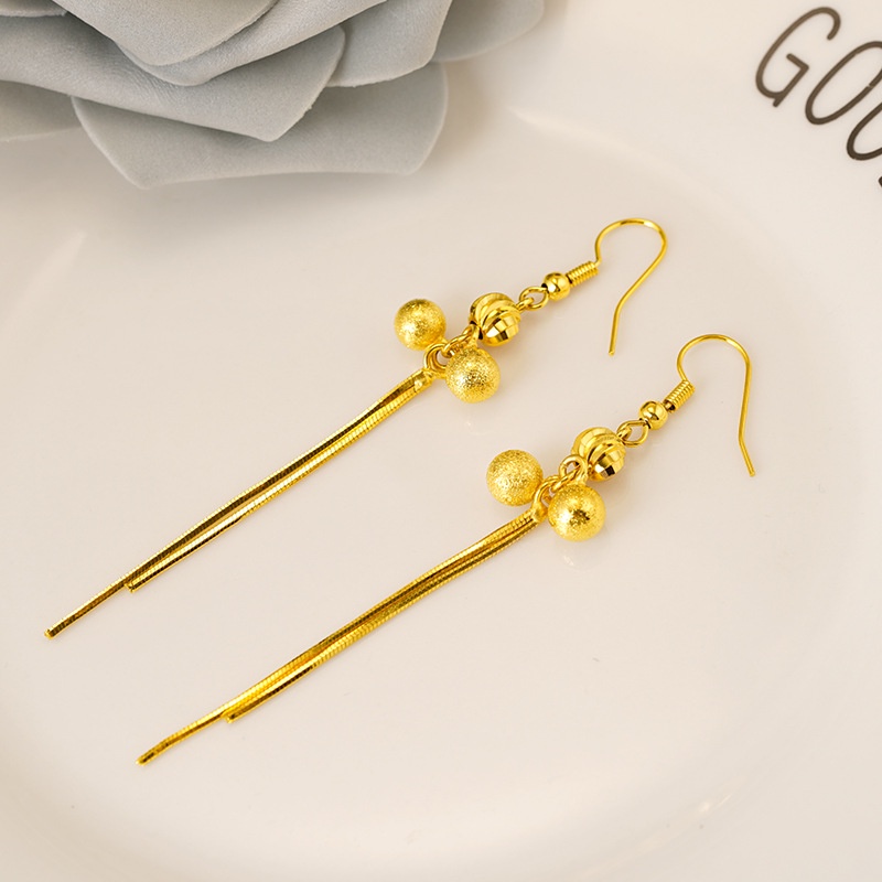 Anting Rumbai Panjang Desain Bintang Note Lapis Emas Asli Kadar 375 Gaya Bangkok Untuk Aksesoris Wanita