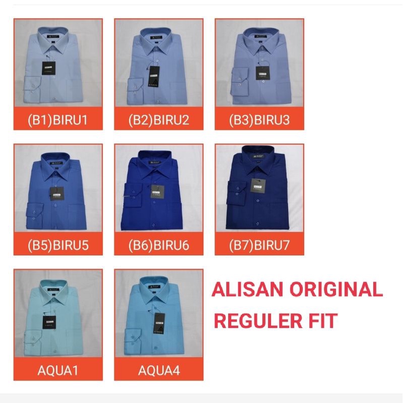 ALISAN KEMEJA LENGAN PANJANG POLOS  BIRU/B1/B2/B3/B5/B6/B7/AQUA1/AQUA4/KEMEJA ALISAN PRIA