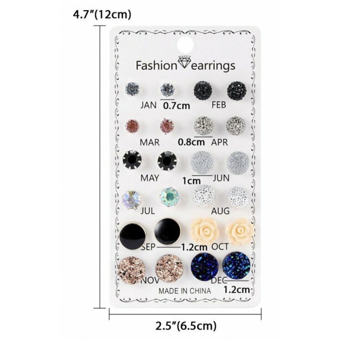 12 Pasang Anting Set Tusuk 12 in 1 Nama Bulan Anting Kristal Fashion Anting Korea Aksesoris