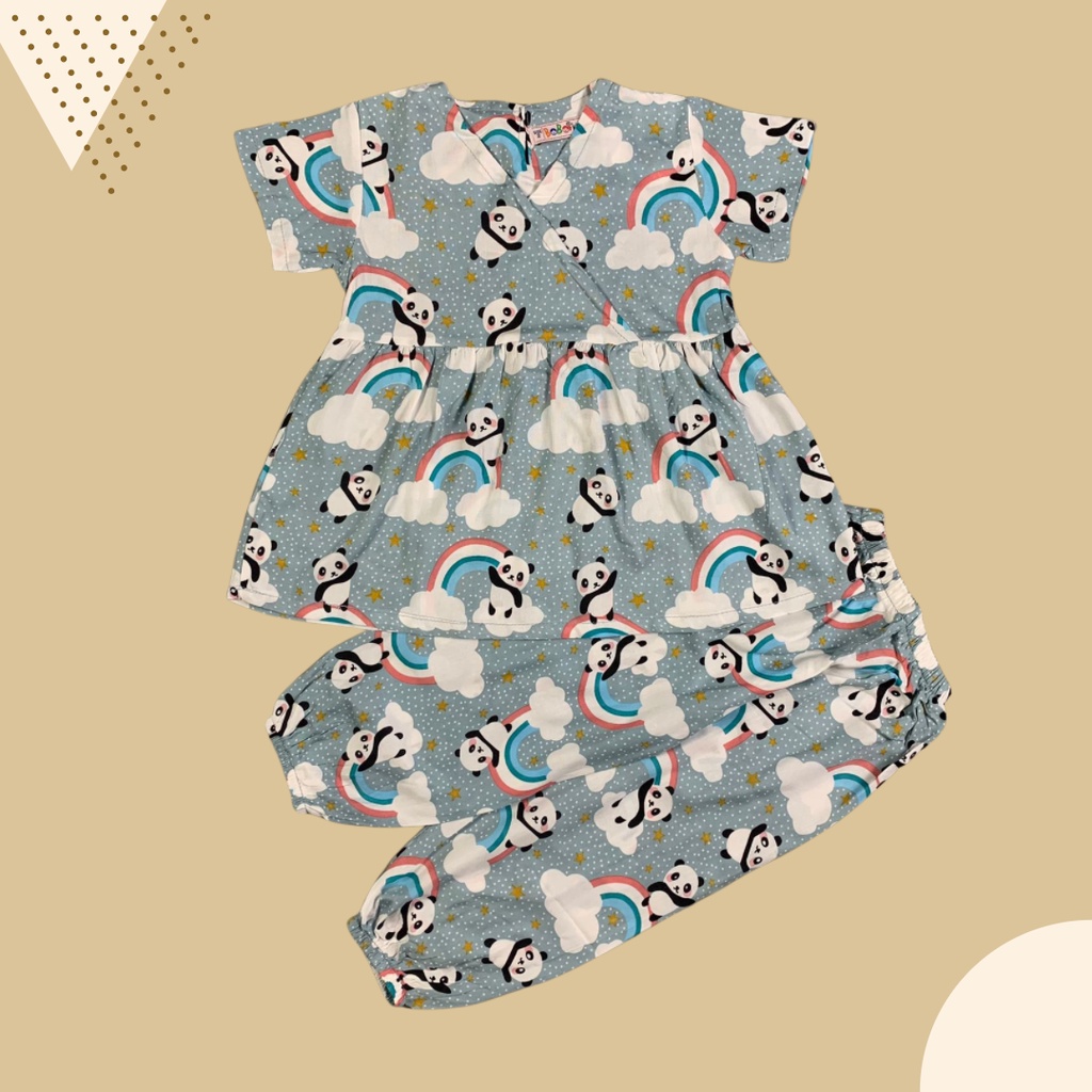 2-6 TH SETELAN ANAK PEREMPUAN KIMMY ONE SET ANAK RAYON  by BOBO KIDS-Mint bear pelangi