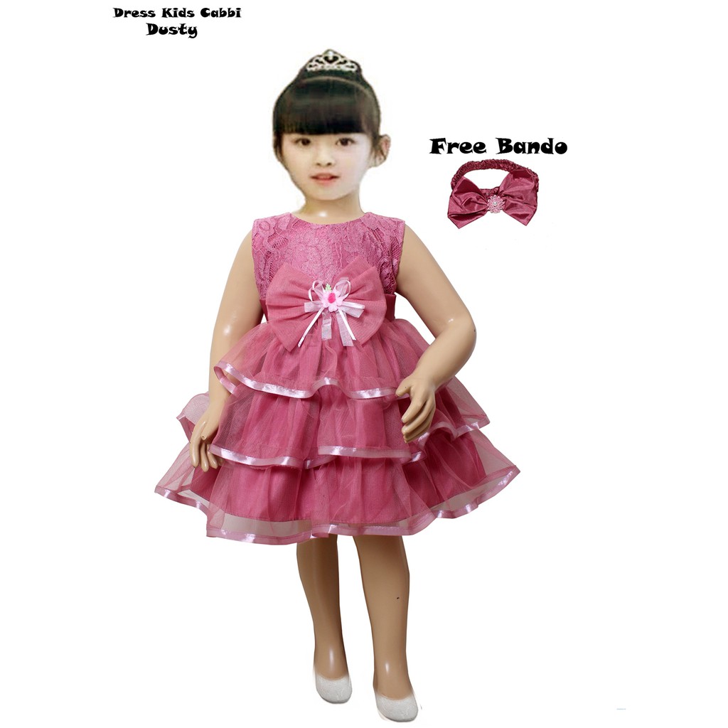 Dress Kids Cabbi/ Free Bando Gaun Pesta Anak Bayi Umur 9 - 12 Bulan/ Baju Anak Bayi Best Seller !!!