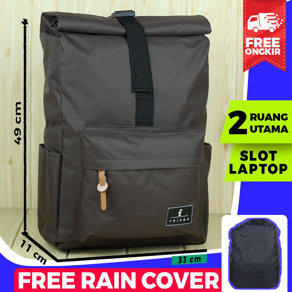 Tas Rolltop Enigma Coklat Ransel Sekolah Kuliah Stylish Trendy Keren SMP SMA Cowok Cewek Pria Wanita