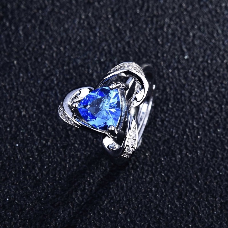 Personality Triangle Design Blue Moissanite 925 Silver Ring