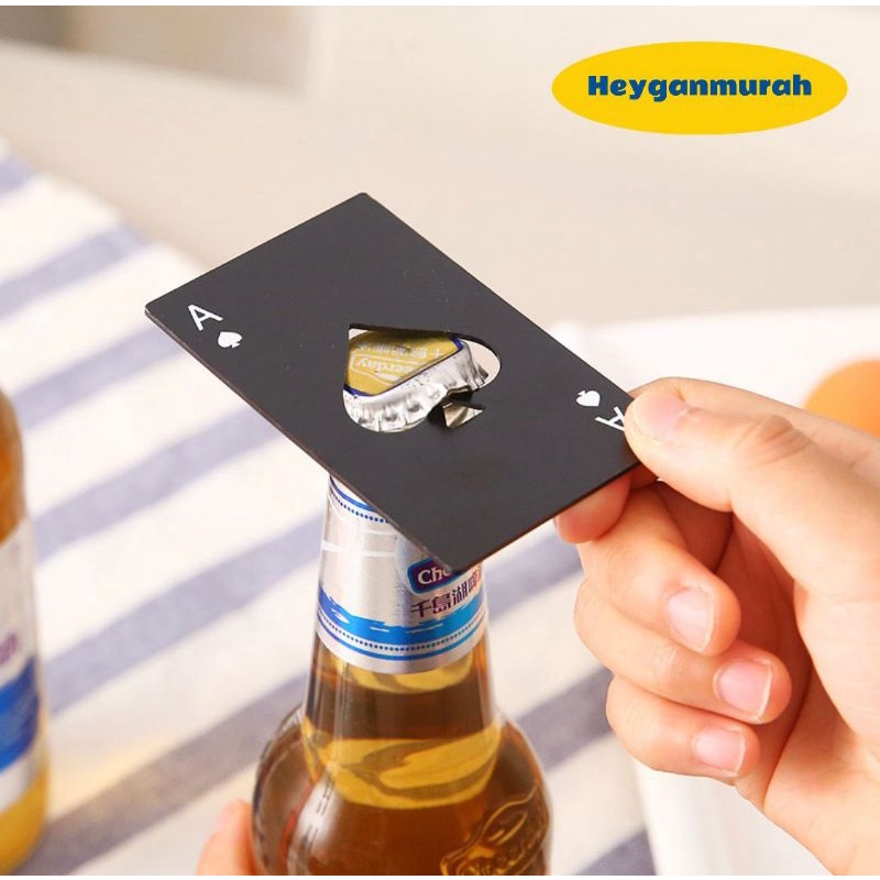 Heygan - Pembuka Botol Stainless Kartu Poker AS / Ace Card Bottle Opener / Kartu Pembuka Tutup Botol Bir