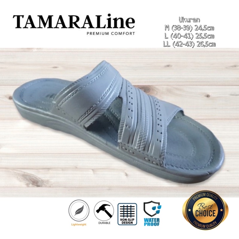 Sandal Selop Slide Slip on Karet Pria Dewasa / Remaja - TAMARALINE 221 / Bahan Premium Lentur Empuk Ringan Kuat Anti Slip Anti Air Model Sandal Casual Santai Rumah Hotel Outdoor Kamar Mandi Murah Original