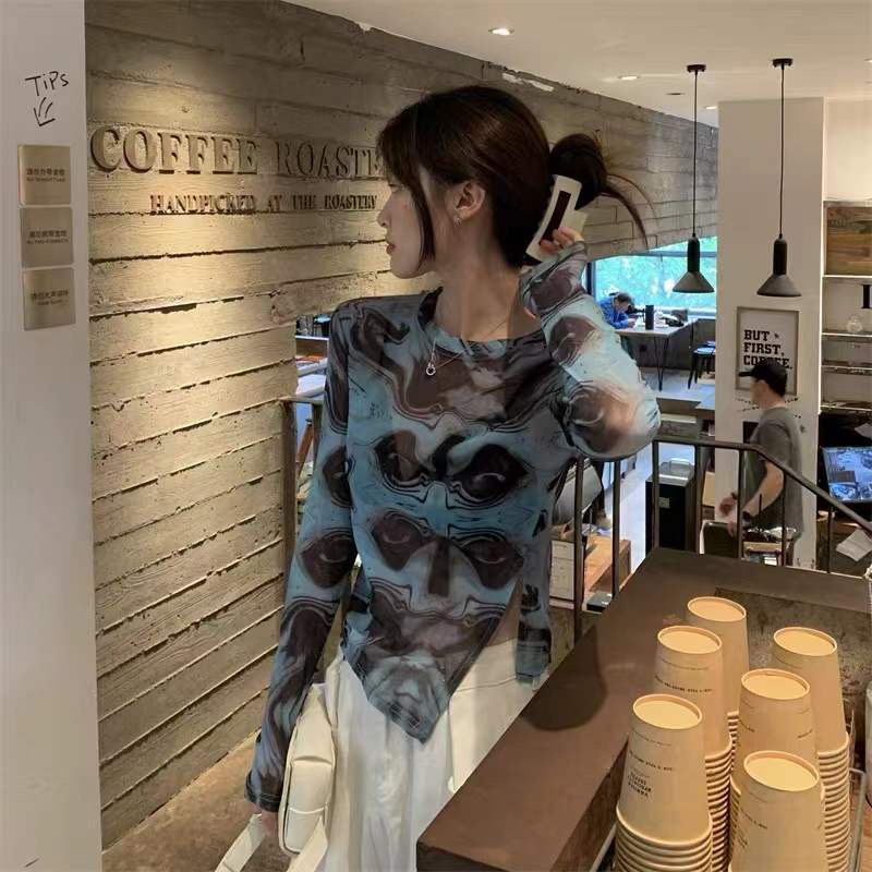 Korean Summer Transparent Side Slit Anti UV Long Sleeve Tulle / Atasan Wanita Lengan Panjang Asimetris 2546
