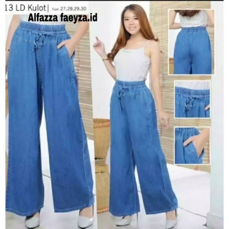 Celana Panjang Kulot Jeans Wanita Ukuran 2L 3L 4L  / Celana Kulot Jin Biru Muda / Celana Wanita Fit 