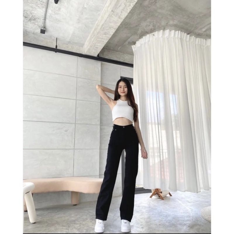 HIGTWAIST KULOT JEANS WANITA LOOSE HITAM PEKAT/PUTIH/CREAM