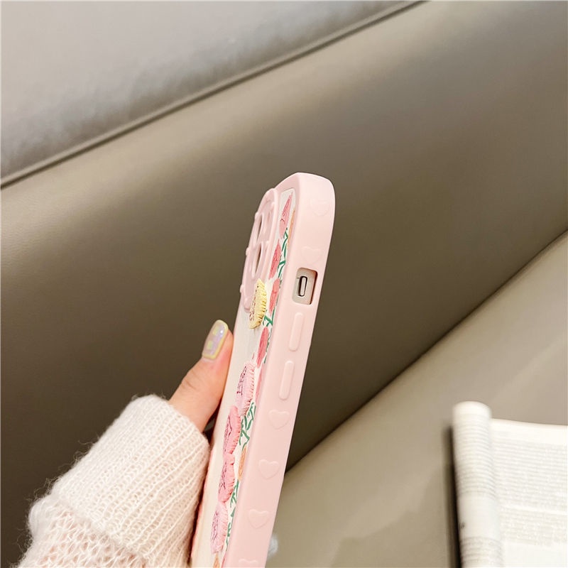 Case Motif Bordir Bunga Tulip Untuk iphone 12 13 11 Pro Max X Xs Max Xr Yih8