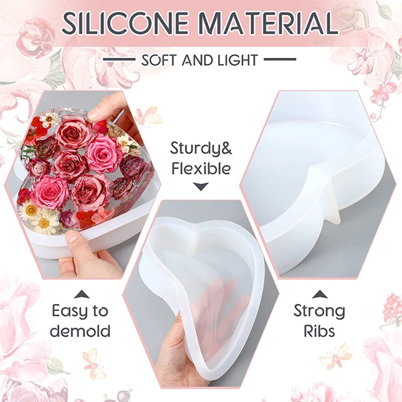 6pcs Cetakan Resin Bentuk Hati Geometris Heksagonal Bahan Silikon Untuk Hadiah Valentine Pernikahan