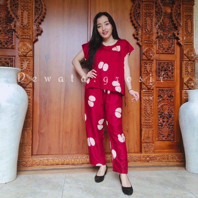 BAJU WANITA PIYAMA BAJU TIDUR SETELAN ONE SET BABYDOLL RAYON SUPER KOPI BALI ROBUSTA TERLARIS-Kopi maron