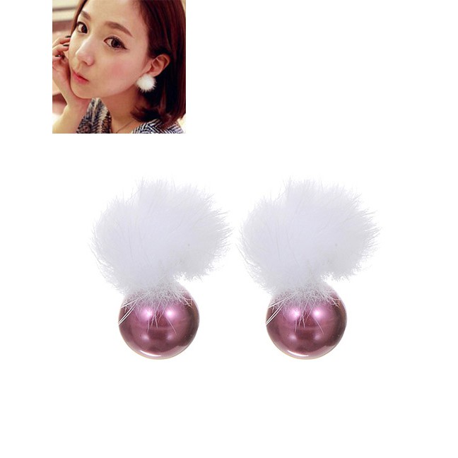 LRC Anting Tusuk Lovely Fuzzy Ball Decorated Earrings C96933