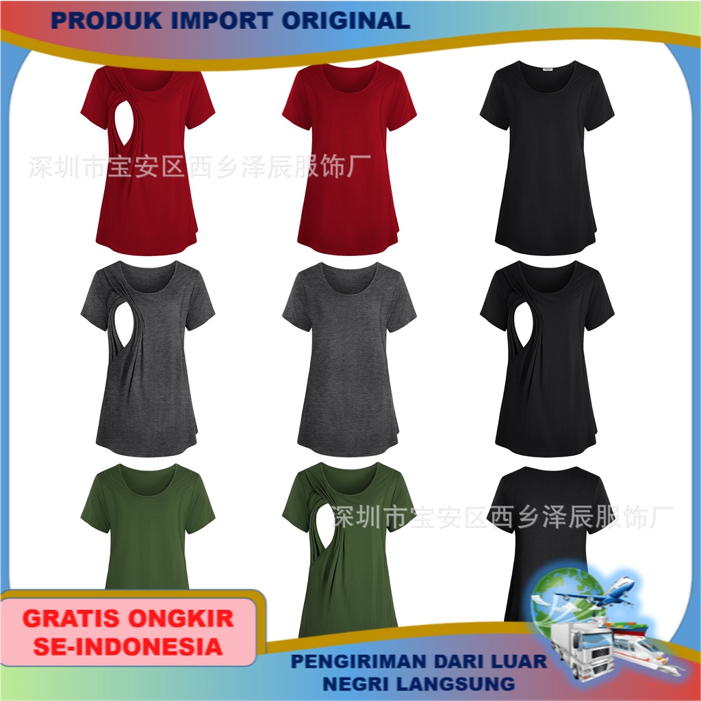 Atasan Ibu Menyusui Bayi Eksklusif Gaya Baru Eropa Afrika Pakaian Wanita Leher Bulat Lengan Pendek W