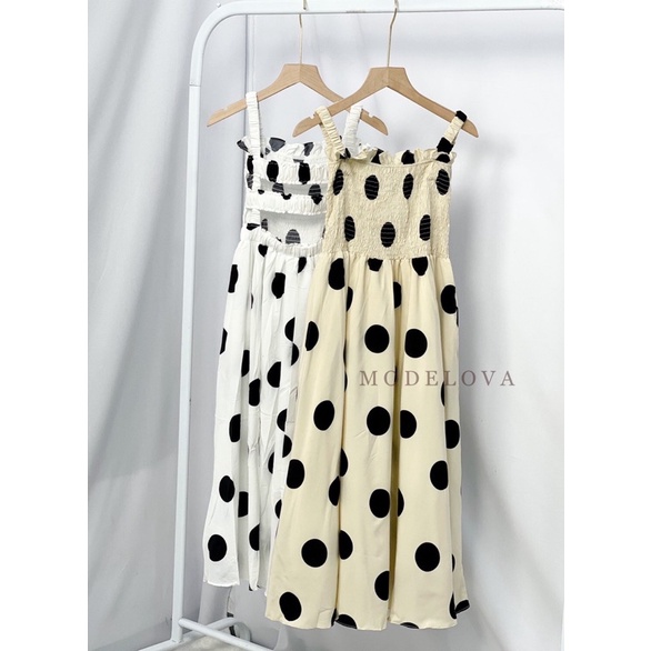 MDLV ~ 1570# Polkadot Smocked Flare Dress Long Dress Polkadot Dress Korea Dress Premium Import Fashion Import