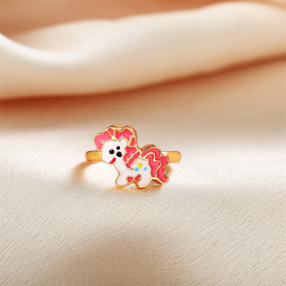 Y446 Cincin Anak Anak Perempuan Pony Murah Cincin Anak Perempuan Unicorn Lapis Emas Anti Karat Cincin Bayi