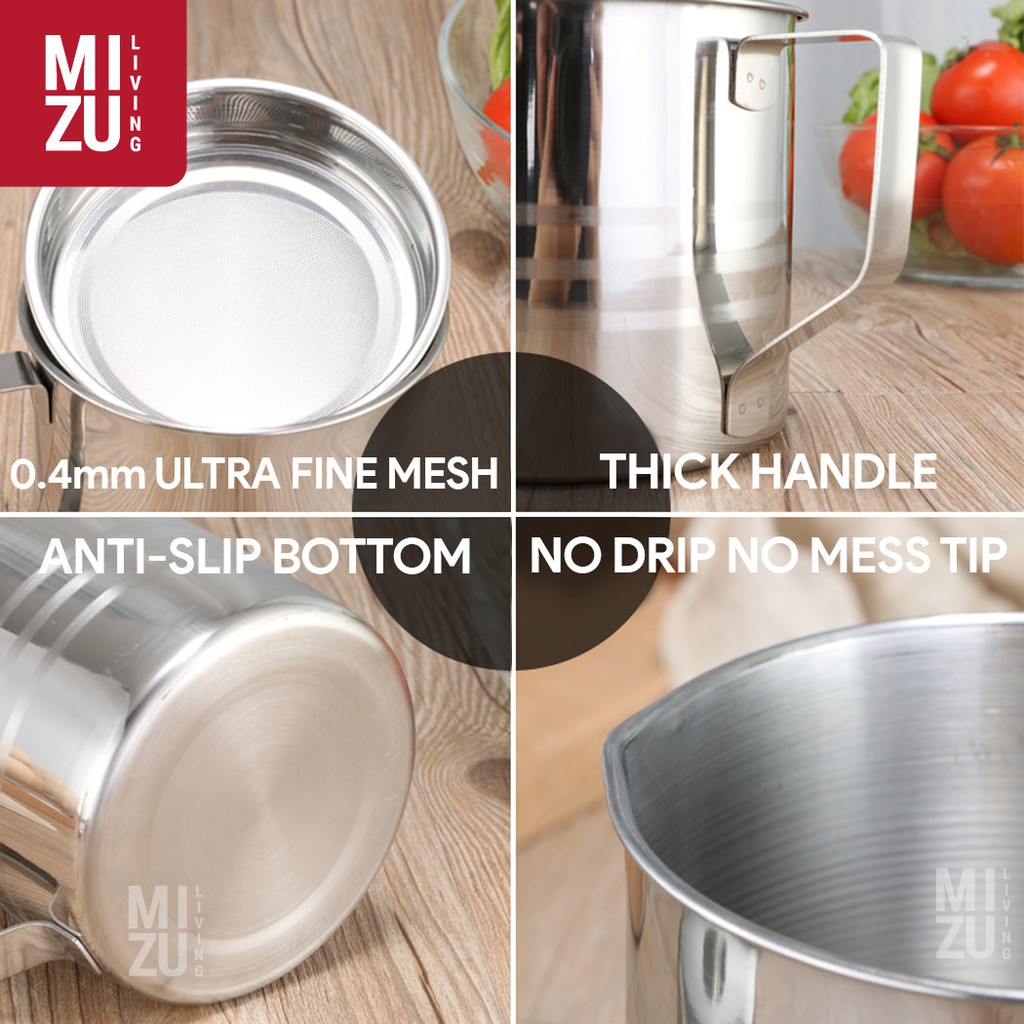 ABURA Oil Pot Saringan Tempat Minyak 1200ml Stainless Steel No Drip No Mess-2