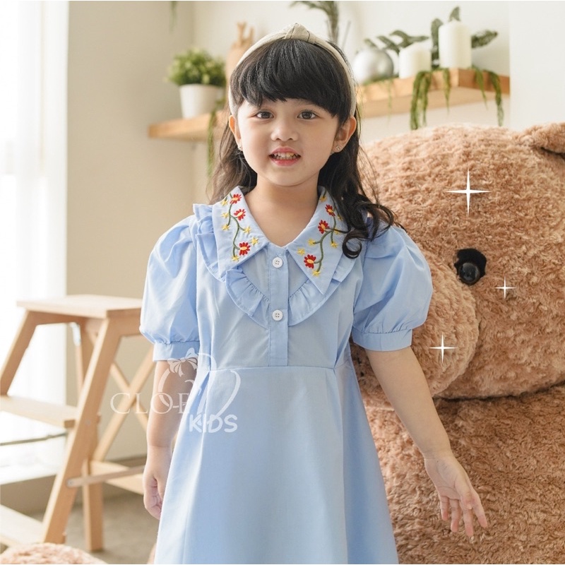 CLOEVKIDS - Nora Bloom Dress Casual Anak Pakaian Gaun Cantik Terusan Lengan Pendek Cewek Anggun