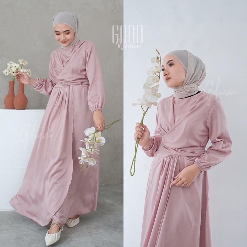 LUX satine dress by LANRE - dress gamis lebaran - dress satin - gamis satin - abaya turki dress kondangan