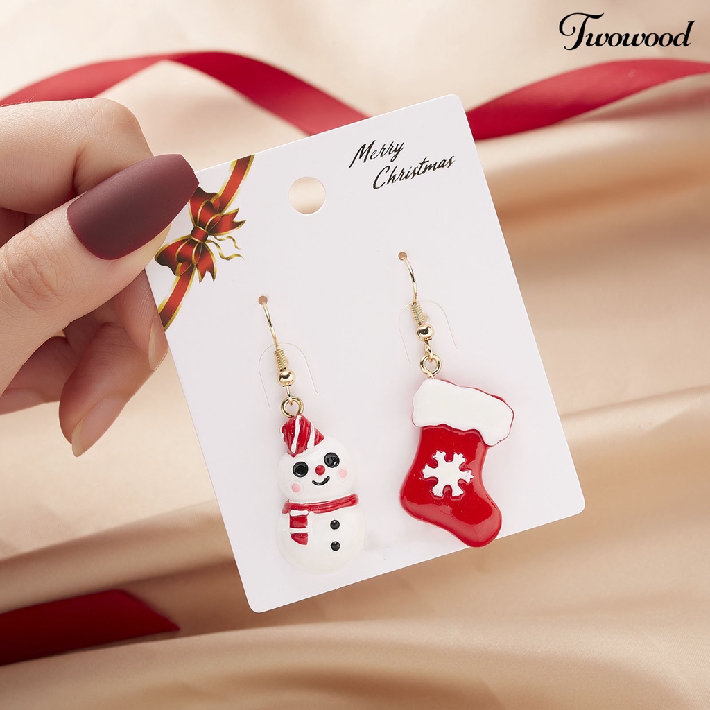 1 Pasang Anting Hook Liontin Santa Claus Pohon Natal Snowman Kaus Kaki Untuk Wanita