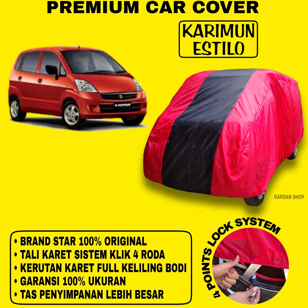Body Cover KARIMUN ESTILO MERAH HITAM Penutup Bodi Mobil Karimun Estilo Waterproof PREMIUM