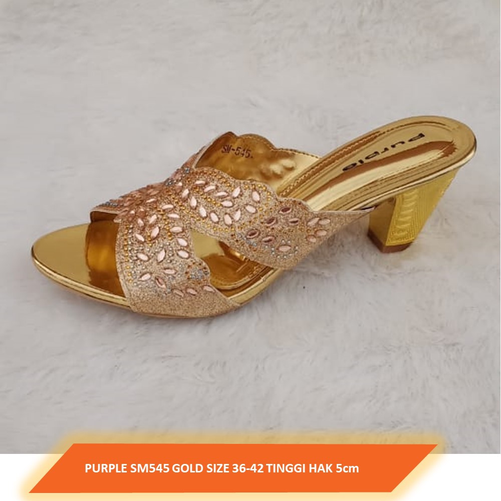 Sandal pesta Purple 545 Gold hak 5cm