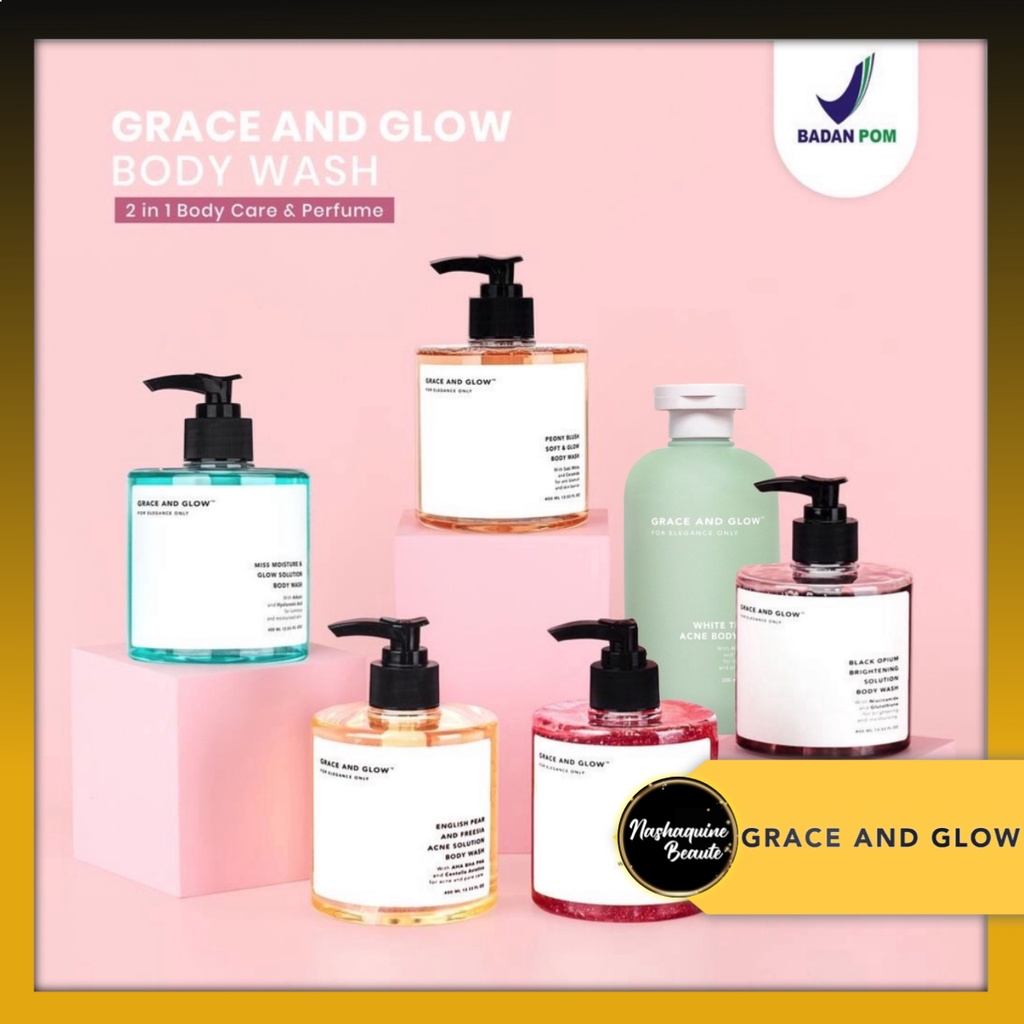 Grace And Glow BODY WASH - Black Opium Brightening - English Pear &amp; Freesia Anti Acne Body Wash - Body Scrub - Miss Moisture and Glow - Peony Blush Glow and Soft Solution Body Wash