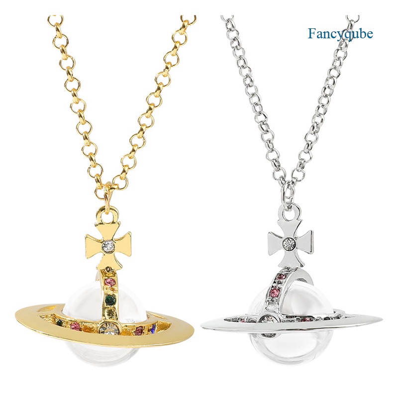 Fancyqube Kalung Liontin Alien Ufo Planet Saturnus Tiruan Untuk Perhiasan Wanita