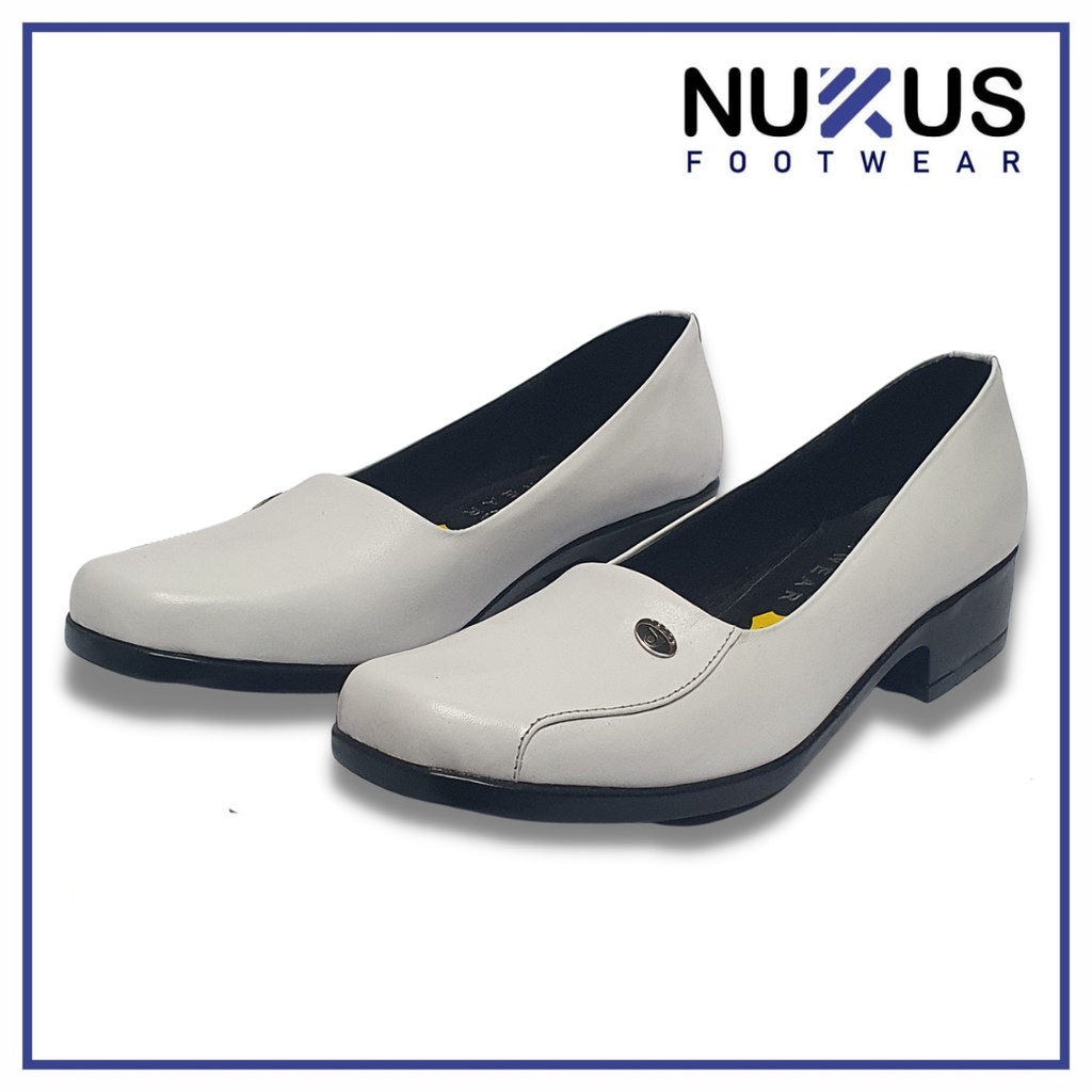 Nukus Footwear Sepatu Pantofel Wanita Putih Kulit Sapi Asli - NPW P01