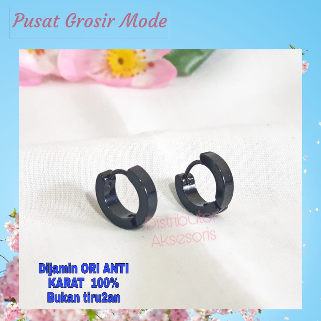 Anting Black Hoop Pria Titanium ANTI KARAT SELAMANYA PGM AT31