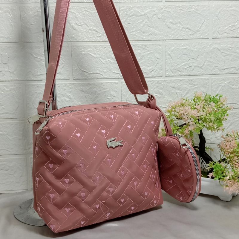 Tas Selempang wanita 2 ruang set dompet pouch bahan nilon cocola super