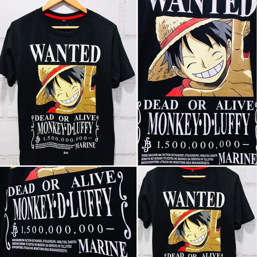 Tshirt Luffy Wanted Bounty Black Onepiece Mugiwara Anime