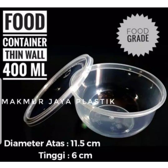 THINWALL CUP BULAT 400 ML ISI 25 PC / KOTAK MAKAN FOOD CONTAINER PLASTIK TAHAN PANAS