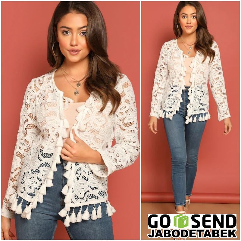Cardigan outer Outwear Lace Renda Tassel Boho Bohemian Pantai